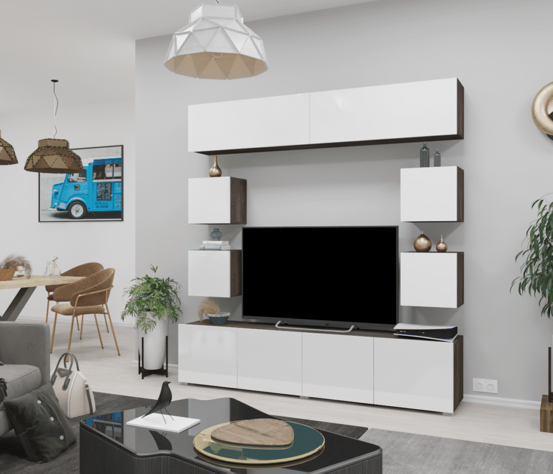 Corpus Livio 06. Nappali sor 200 cm Iszap tölgy-Magasfényű Fehér