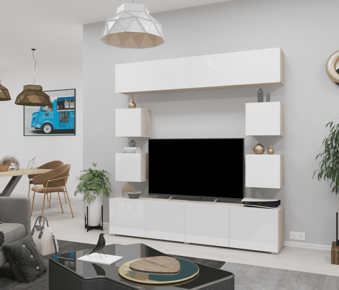 Corpus Livio 08. Nappali sor 200 cm Sonoma-Magasfényű fehér