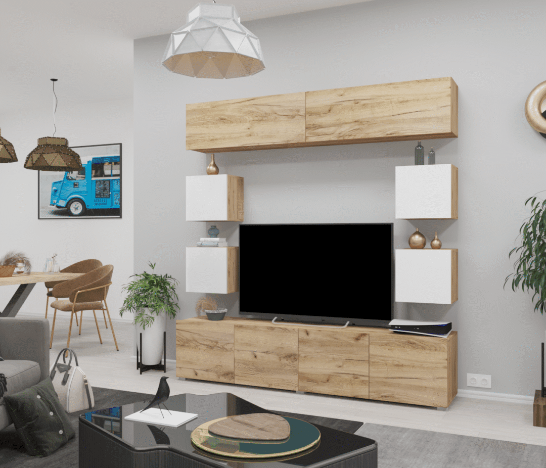 Corpus Livio 02. Nappali sor 200 cm Óarany tölgy-Magasfényű Fehér