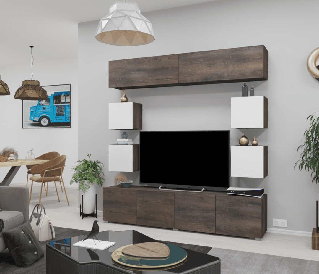 Corpus Livio 05. Nappali sor 200 cm Iszap tölgy-Magasfényű fehér