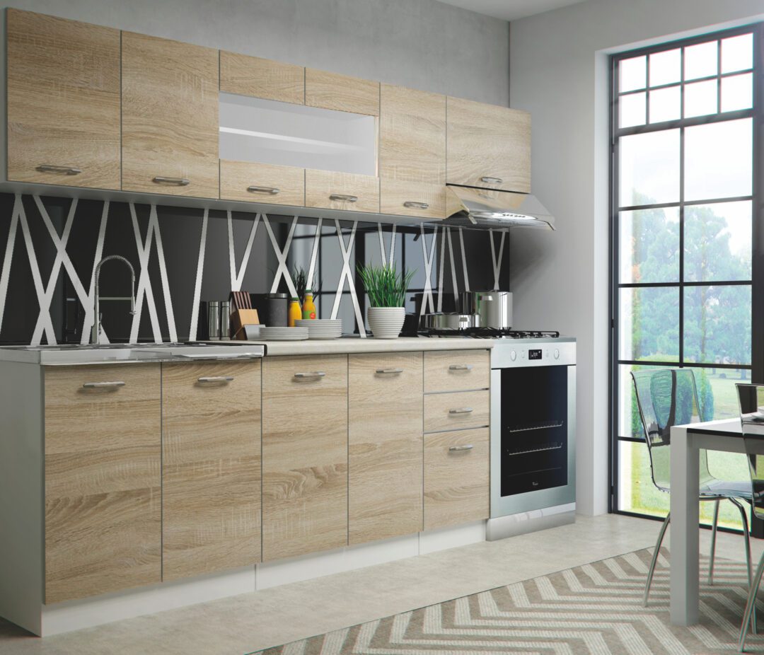 PERLA 260 blokk konyha, korpusz: fehér, front: sonoma tölgy