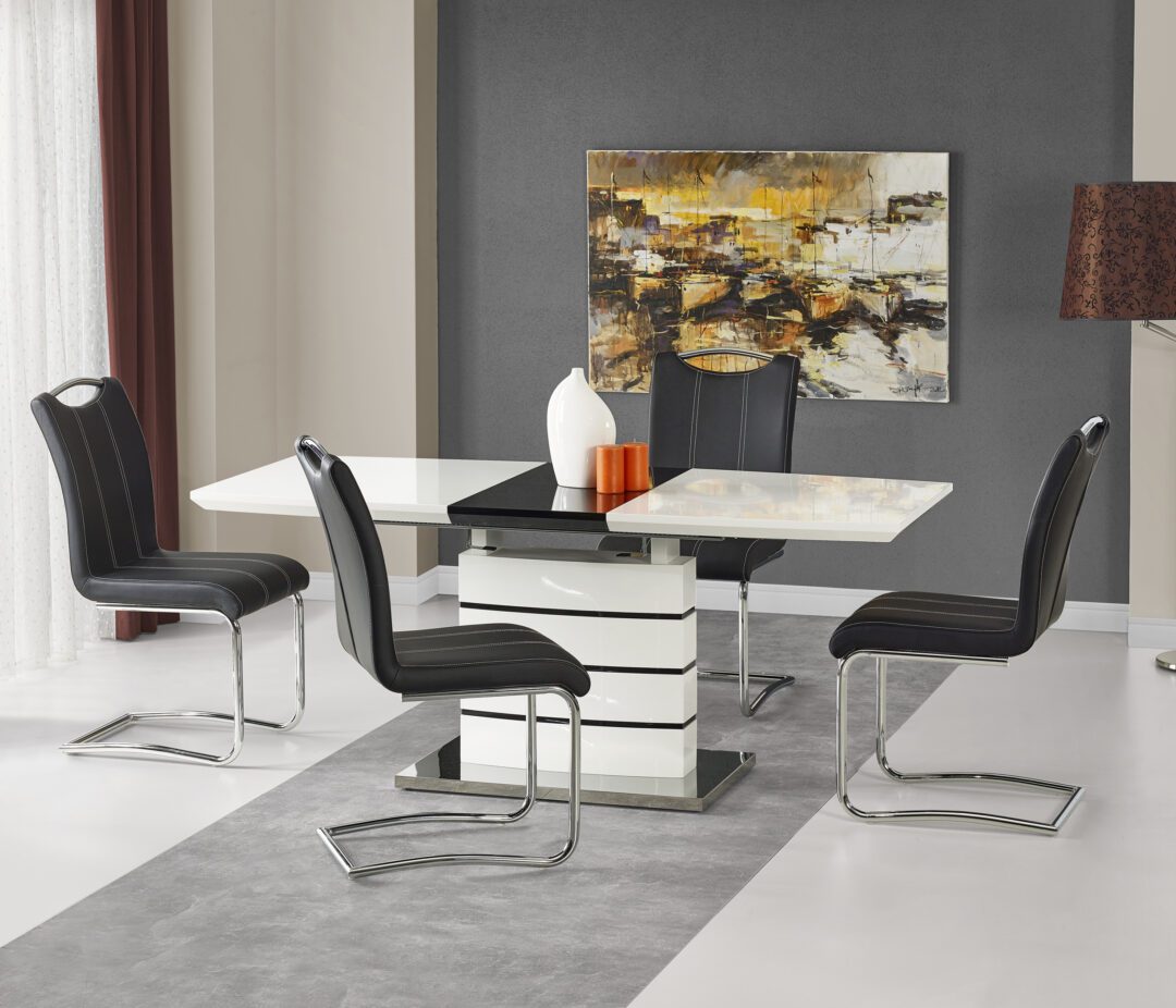 NORD bővíthető étkezőasztal, téglalap alakú, szín: fehér/fekete