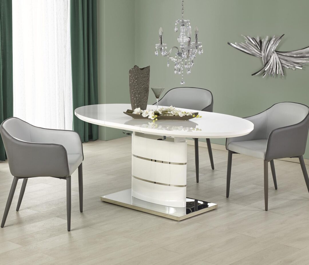 ASPEN bővíthető étkezőasztal, ovális, szín: fehér