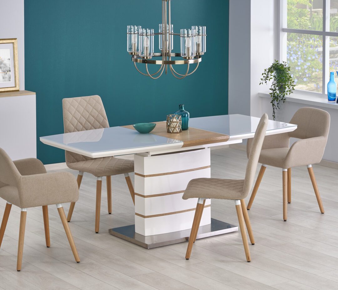 TORONTO bővíthető étkezőasztal, téglalap alakú, szín: fehér/arany tölgy