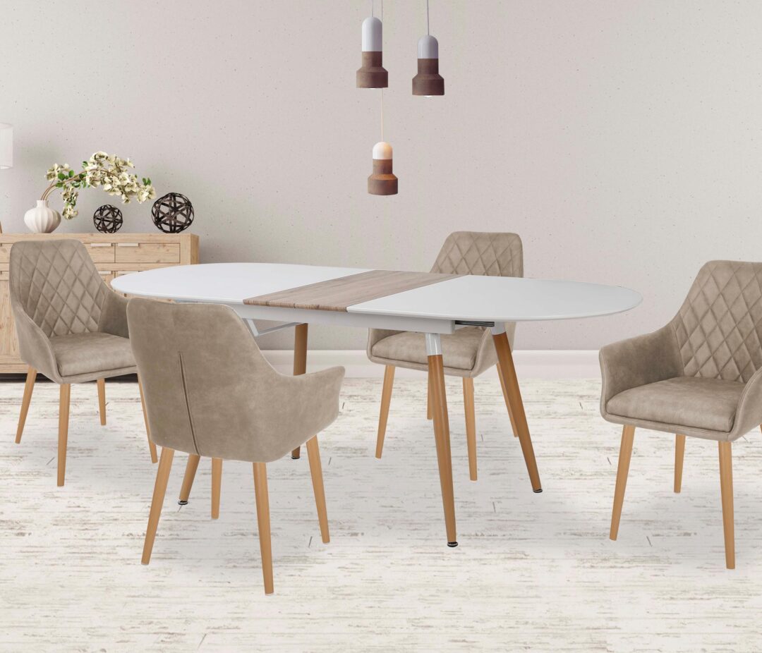 CALIBER bővíthető étkezőasztal, ovális, szín: fehér/san remo tölgy