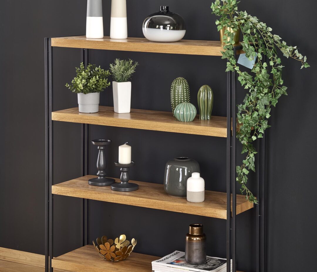 BOLIVAR REG-1 polcos szekrény, szín: arany tölgy/fekete