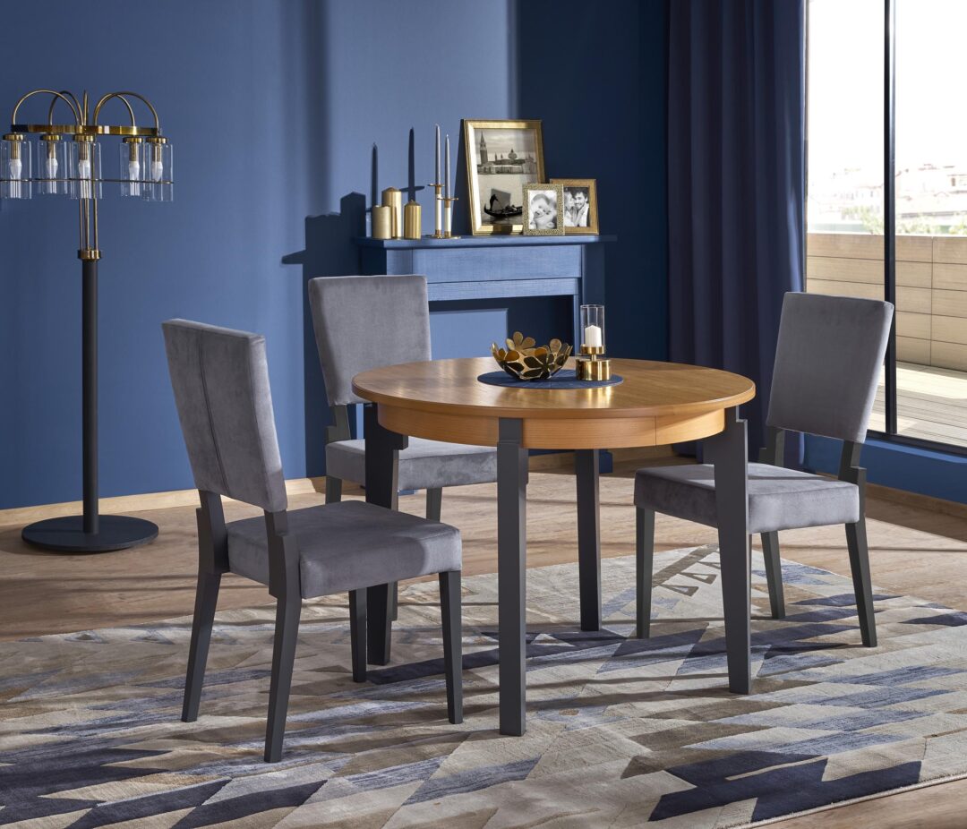 SORBUS bővíthető étkezőasztal, kerek, szín: méz tölgy/grafit