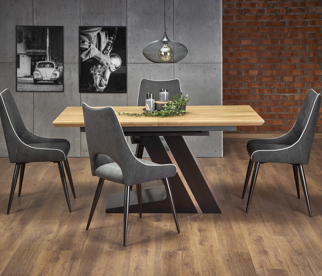 FERGUSON bővíthető étkezőasztal, téglalap alakú, szín: természetes tölgy/fekete