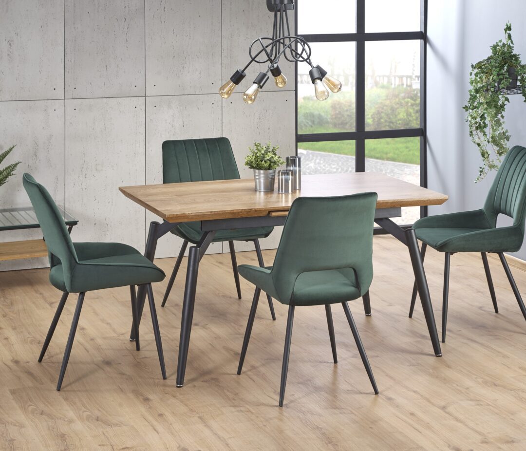 CAMBELL bővíthető étkezőasztal, téglalap alakú, szín: tölgy/fekete