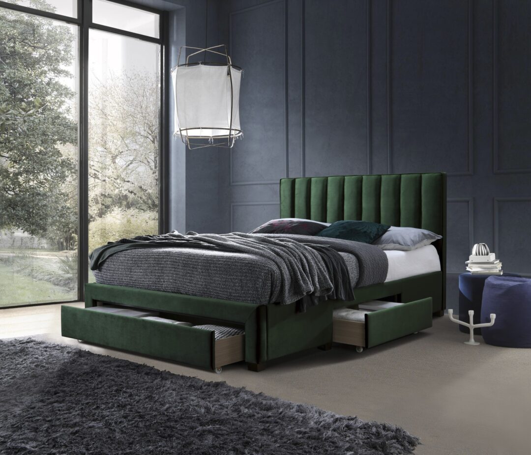 GRACE 160 ágy, ágyneműtartóval, szín: sötétzöld