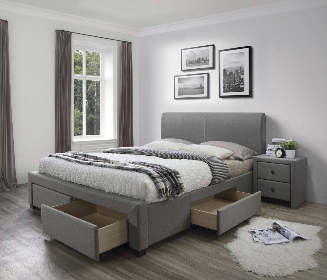 MODENA 180 ágy, ágyneműtartóval, szín: szürke