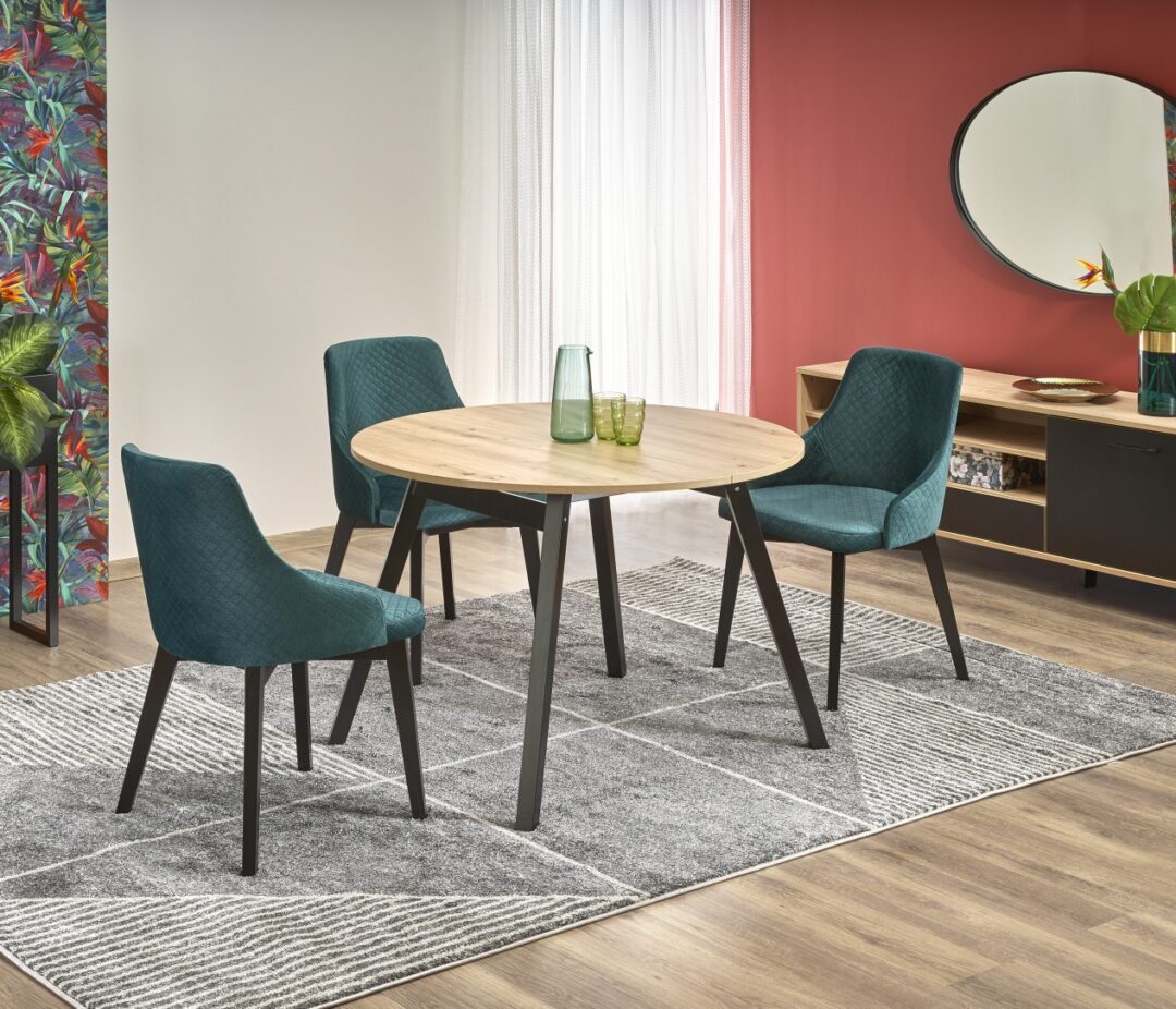 RUBEN bővíthető étkezőasztal, kerek, szín: artisan tölgy/fekete