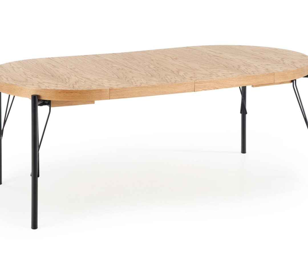 INFERNO bővíthető étkezőasztal, kerek, szín: természetes tölgy/fekete