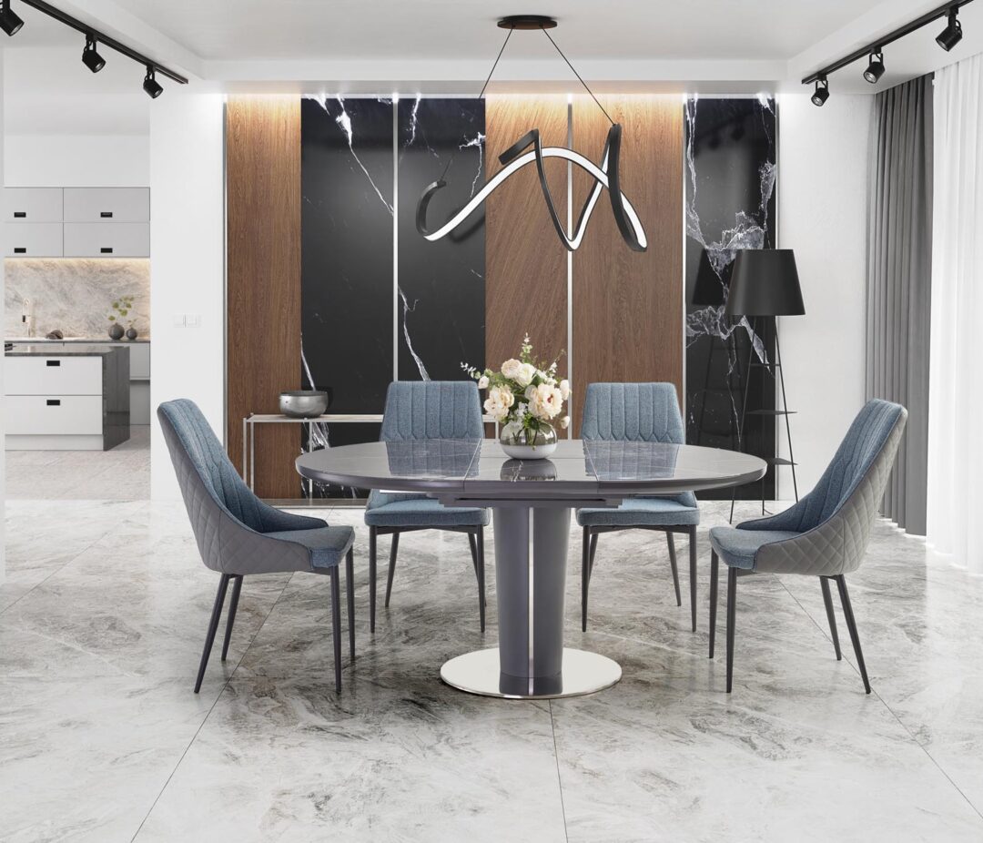 RICARDO bővíthető étkezőasztal, kerek, szín: szürke márvány/szürke