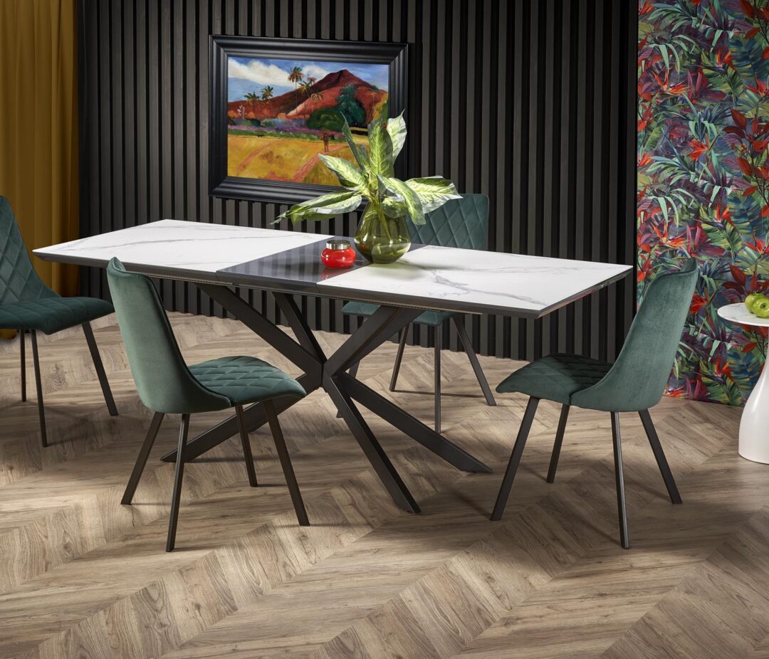 DIESEL bővíthető étkezőasztal, téglalap alakú, szín: fehér márvány/szürke/fekete