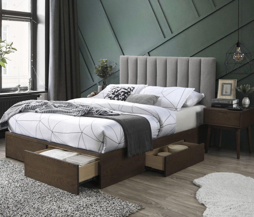 GORASHI 160 ágy, ágyneműtartóval, szín: szürke