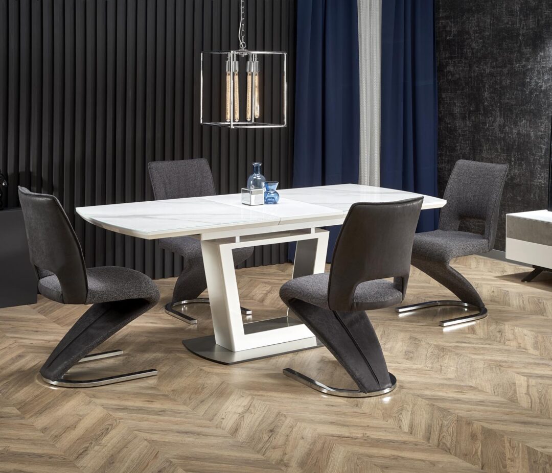 BLANCO bővíthető étkezőasztal, téglalap alakú, szín: fehér márvány/fehér