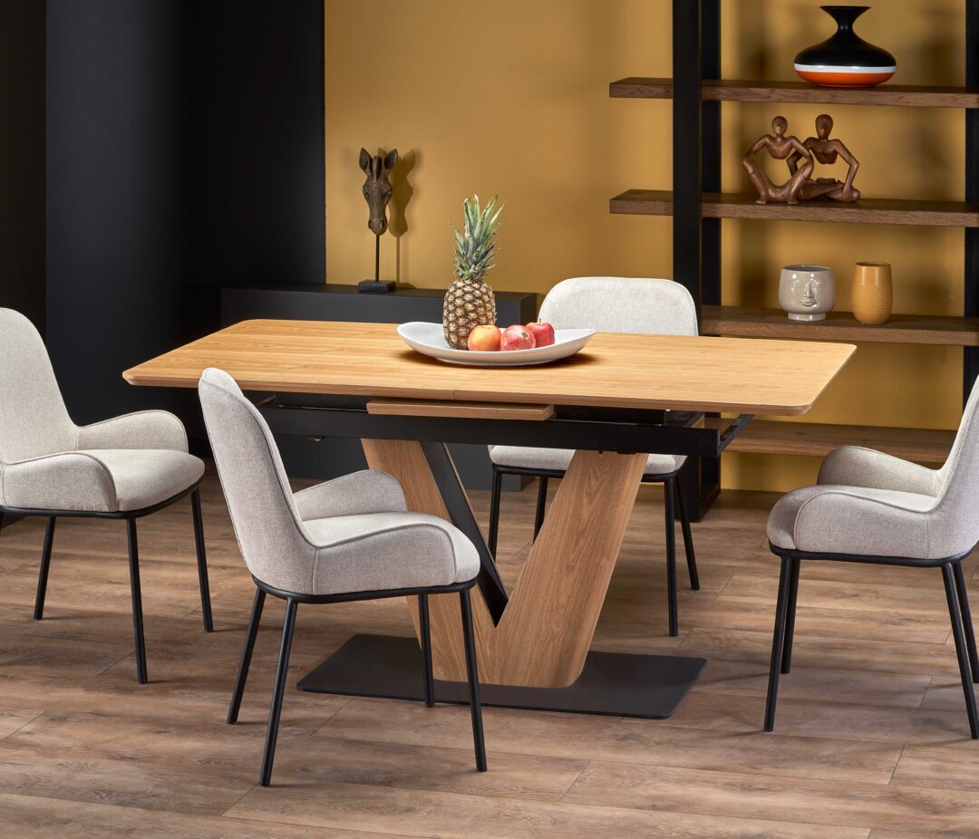 UMBERTO bővíthető étkezőasztal, téglalap alakú, szín: természetes tölgy/fekete