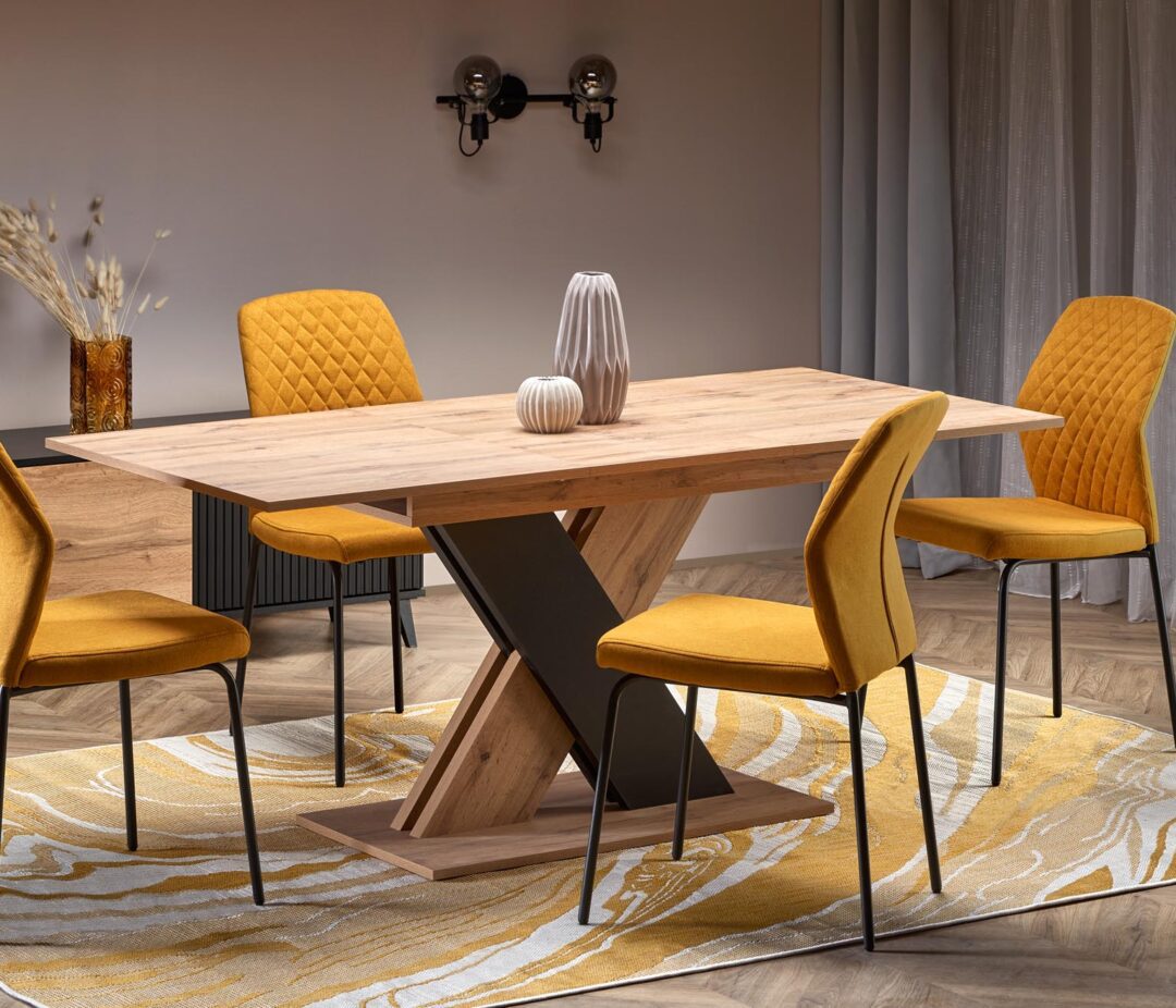 XARELTO bővíthető étkezőasztal, téglalap alakú, szín: wotan tölgy/fekete