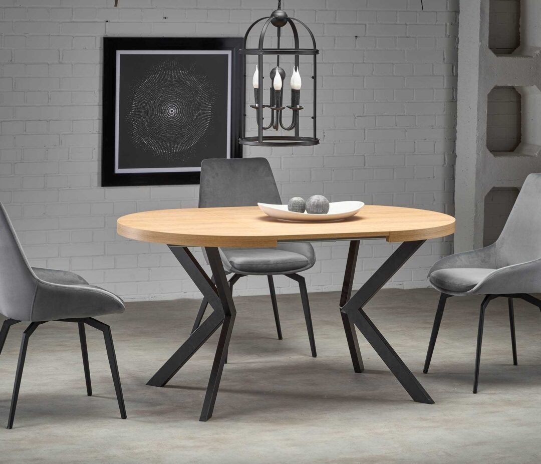 PERONI bővíthető étkezőasztal, kerek, szín: arany tölgy/fekete