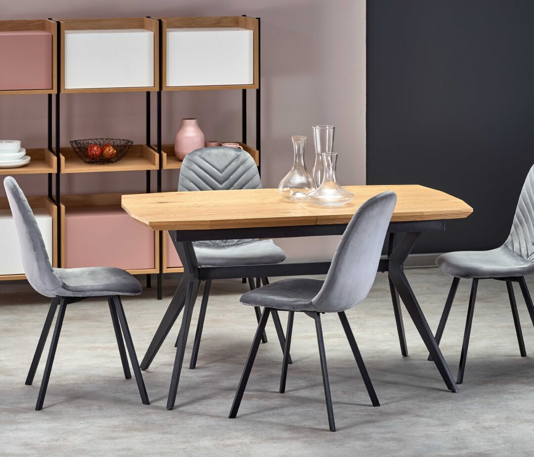 GUSTAVO bővíthető étkezőasztal, téglalap alakú, szín: arany tölgy/fekete