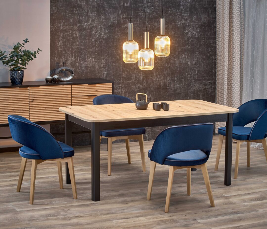 FLORIAN bővíthető étkezőasztal, téglalap alakú, szín: artisan tölgy/fekete