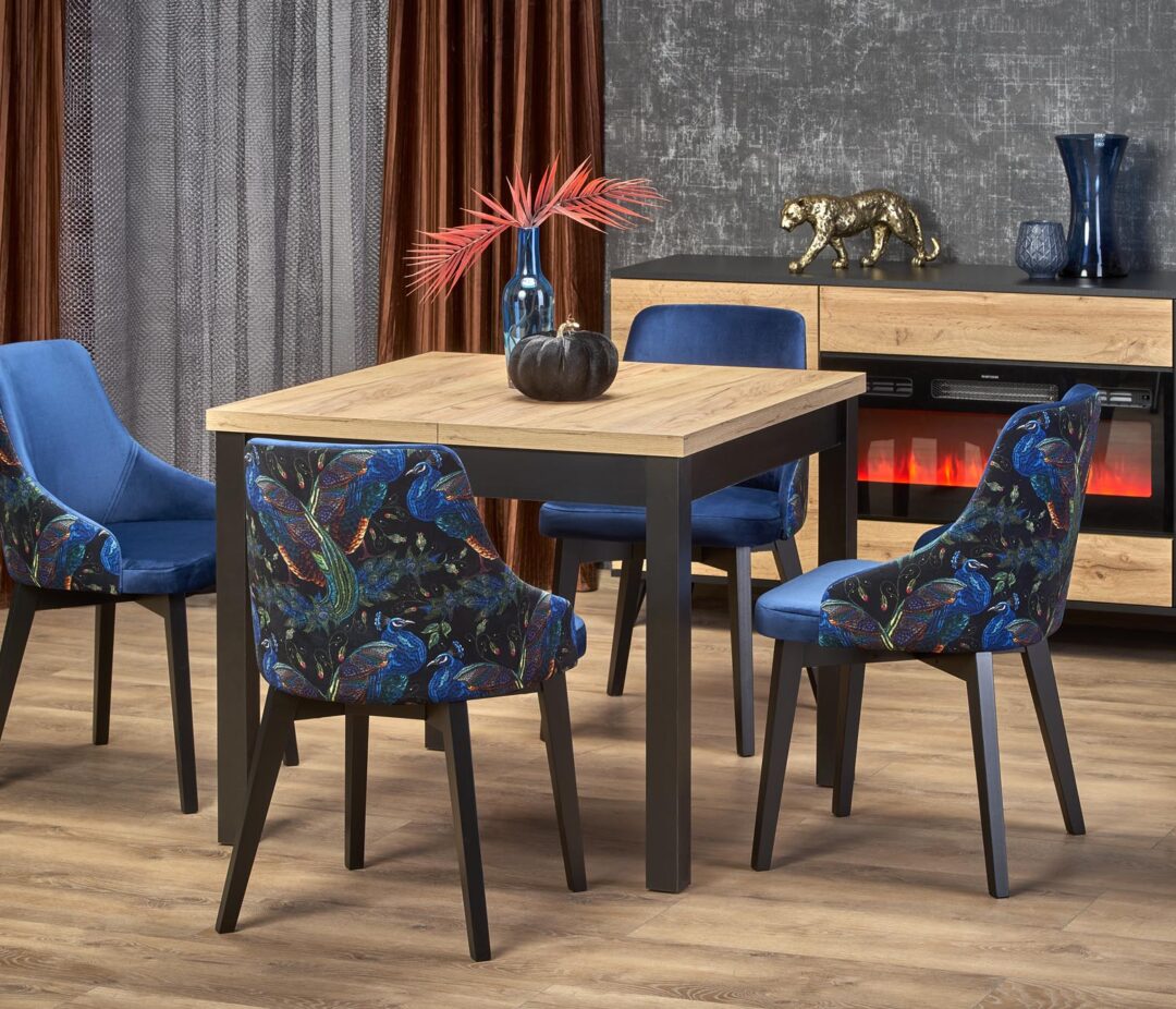 TIAGO KWADRAT bővíthető étkezőasztal, négyszögletű, szín: craft tölgy/fekete