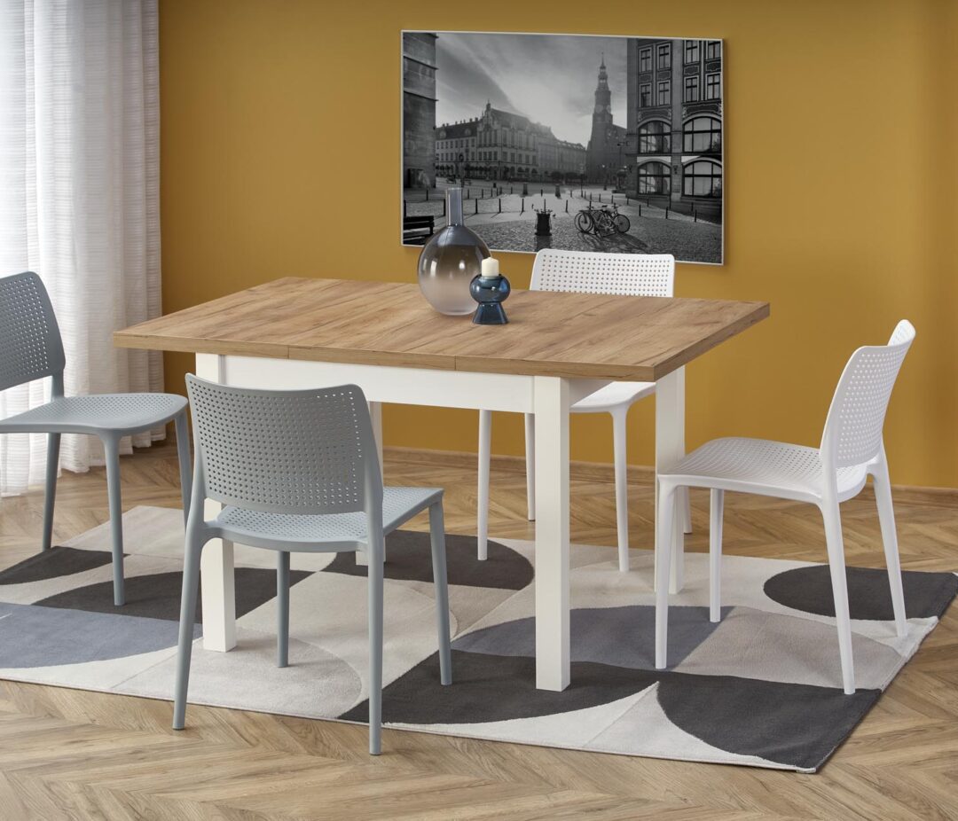 TIAGO KWADRAT bővíthető étkezőasztal, négyszögletű, szín: craft tölgy/fehér