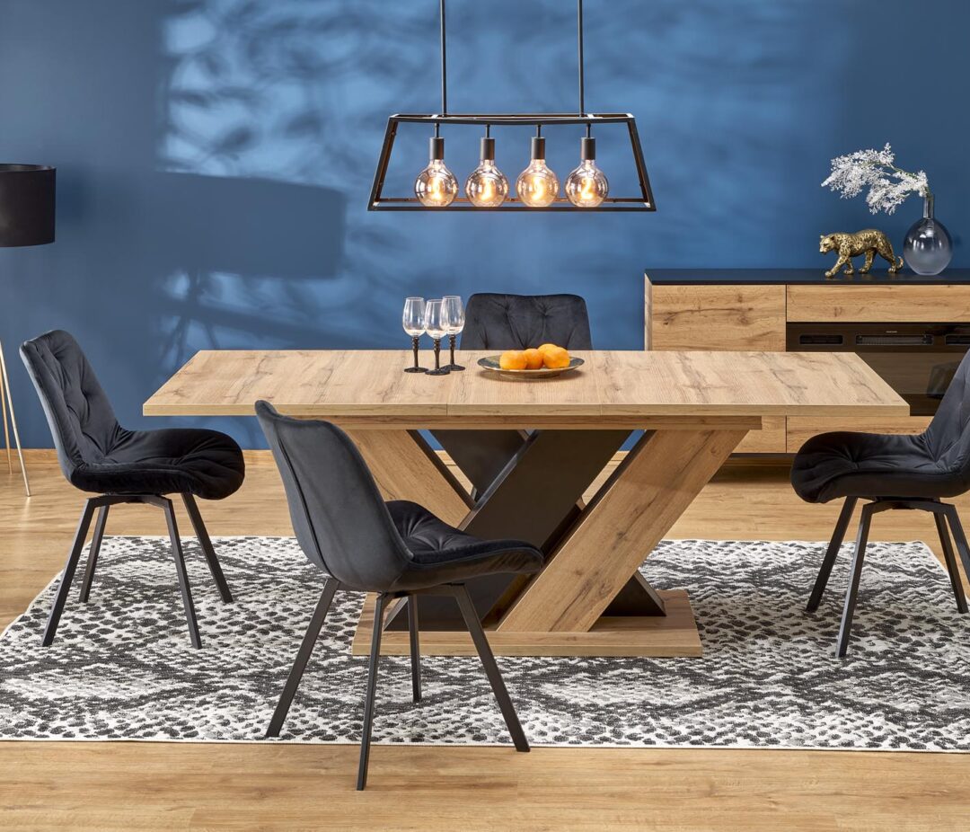 BRANDON bővíthető étkezőasztal, téglalap alakú, szín: wotan tölgy/fekete