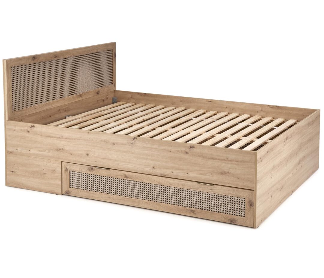 BORNEO LOZ-160 ágy, ágyneműtartóval, szín: fekete/artisan tölgy