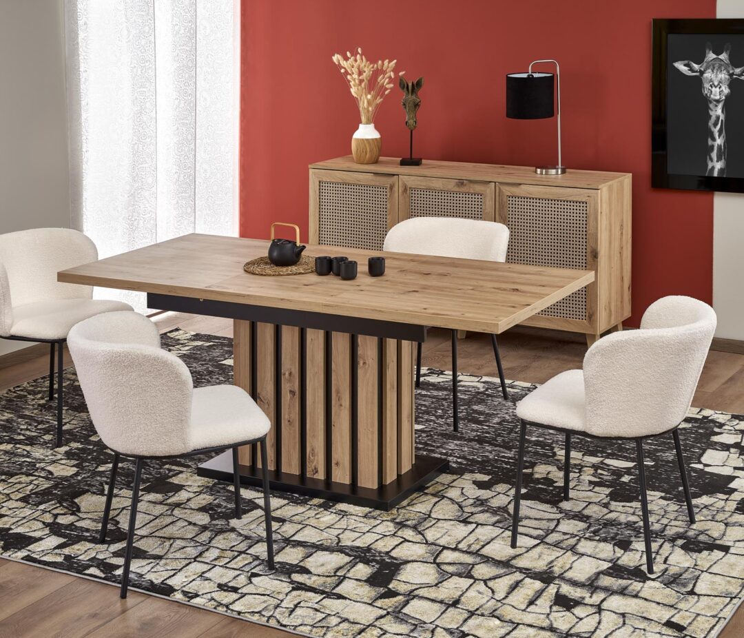 LAMELLO 130/180 bővíthető étkezőasztal, téglalap alakú, szín: artisan tölgy/fekete