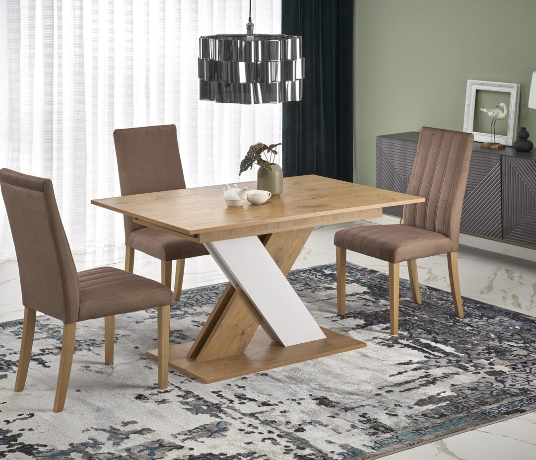 XARELTO bővíthető étkezőasztal, téglalap alakú, szín: lancelot tölgy/fehér