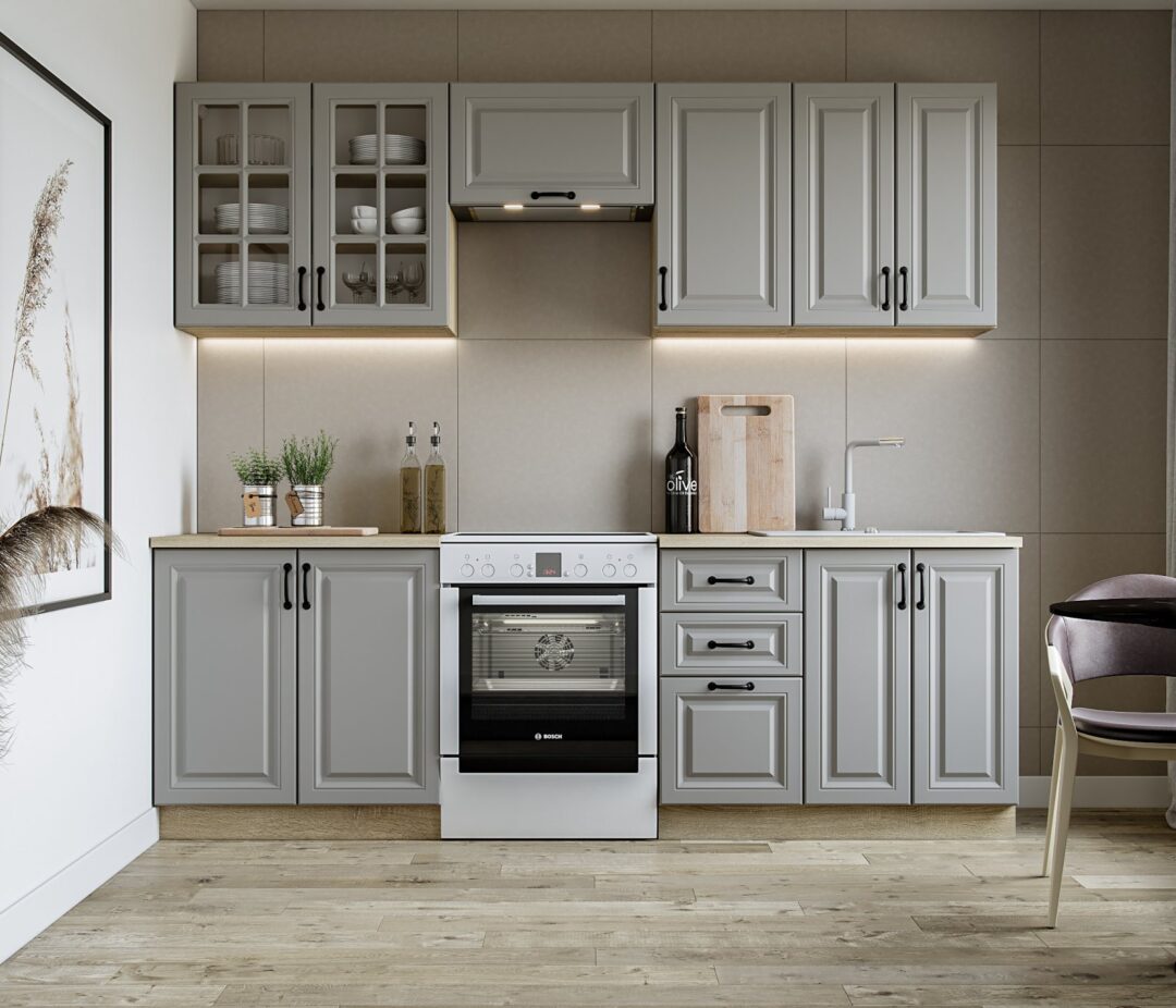 ELIZABETH 240 blokk konyha, korpusz: sonoma tölgy, front: szürke