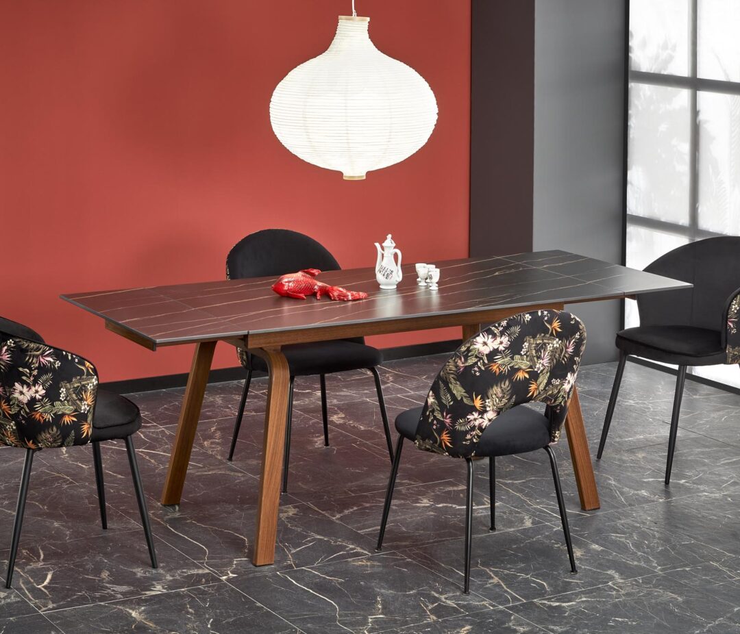 LOZANO bővíthető étkezőasztal, téglalap alakú, szín: fekete márvány/dió