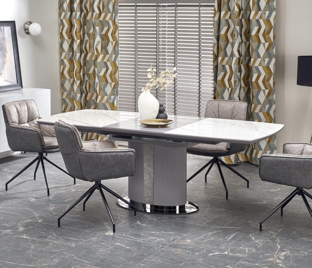 DANCAN bővíthető étkezőasztal, téglalap alakú, szín: fehér márvány/szürke/fekete