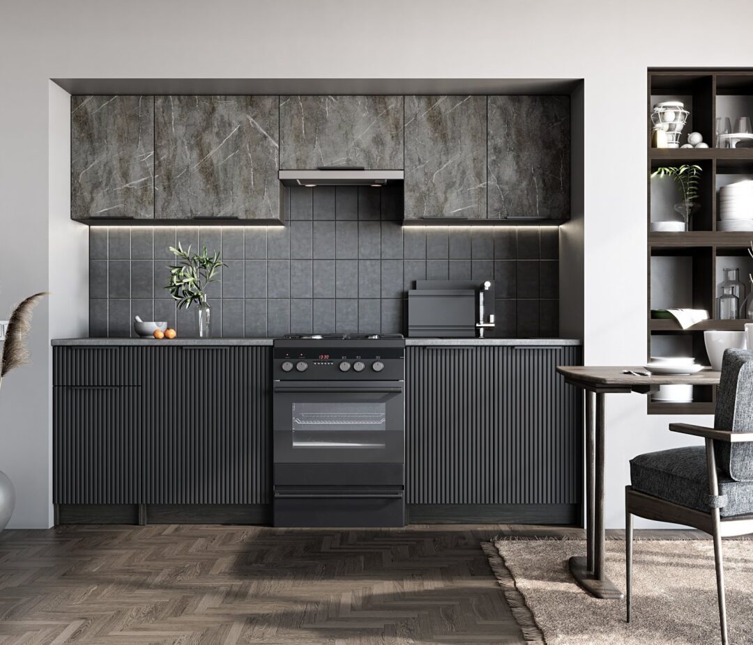 TAMARA 240 blokk konyha, korpusz: antracit, front: szürke márvány/fekete