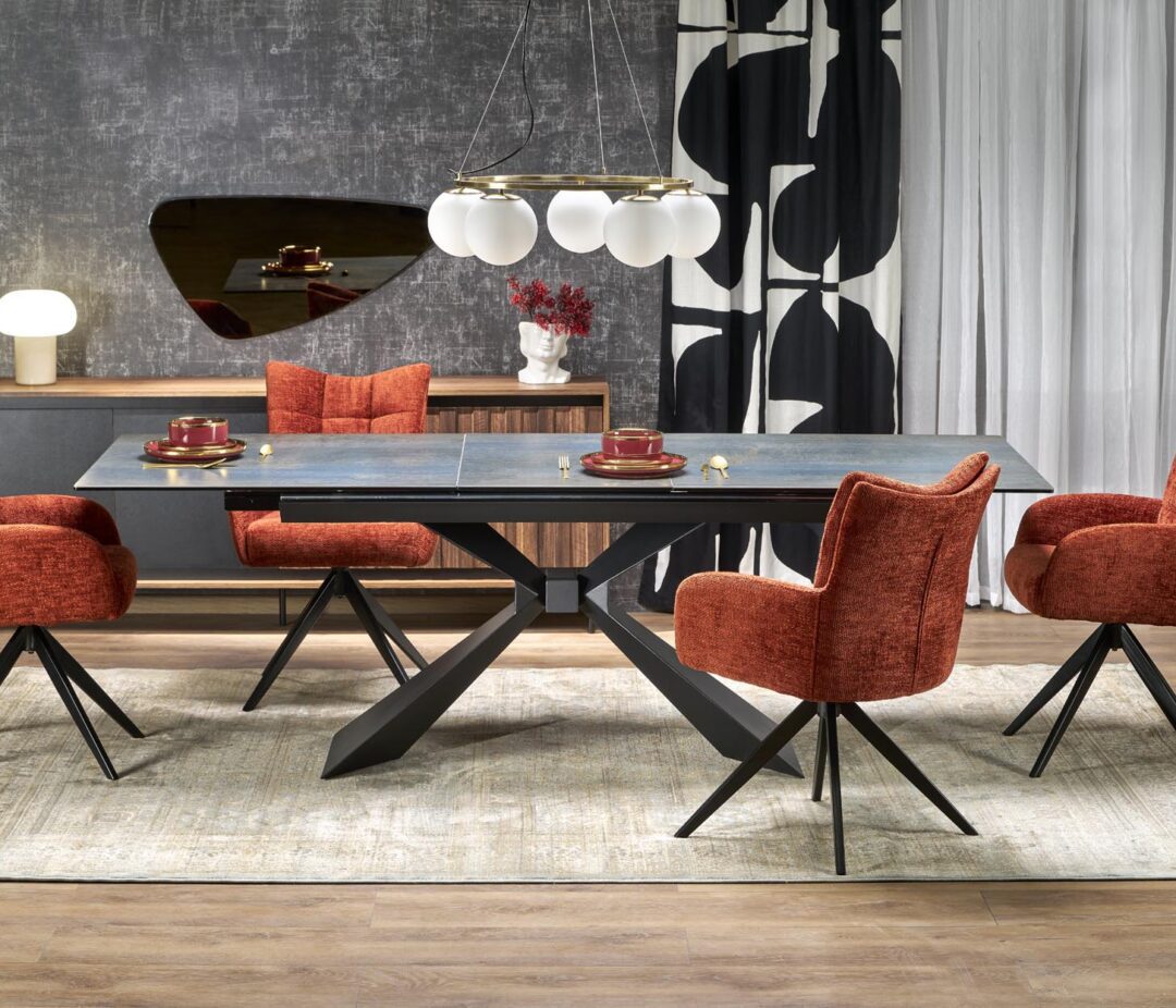 LUCIANO bővíthető étkezőasztal, téglalap alakú, szín: kékes márvány/fekete