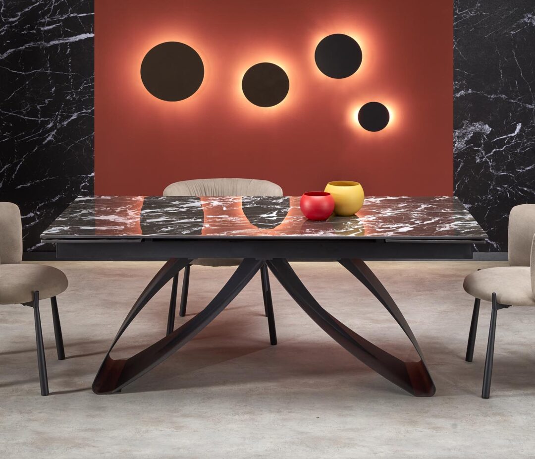 HILARIO bővíthető étkezőasztal, téglalap alakú, szín: fekete márvány/fekete