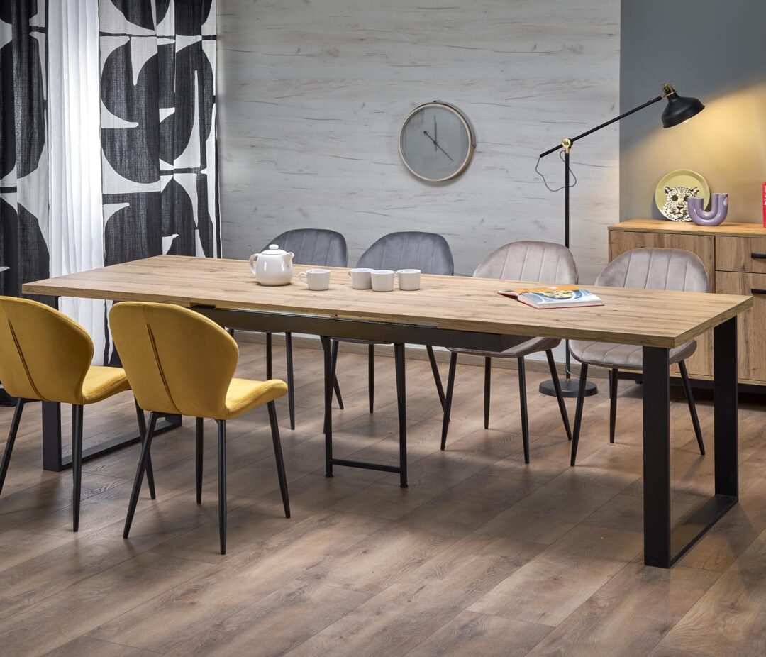 CANDIDO bővíthető étkezőasztal, téglalap alakú, szín: wotan tölgy/fekete