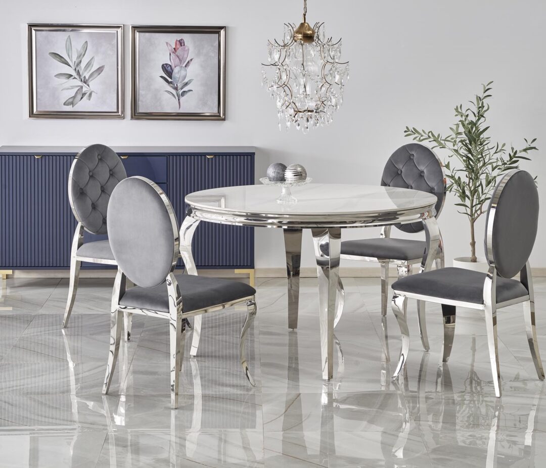 REGINALD asztal, kerek, szín: fehér márvány/ezüst