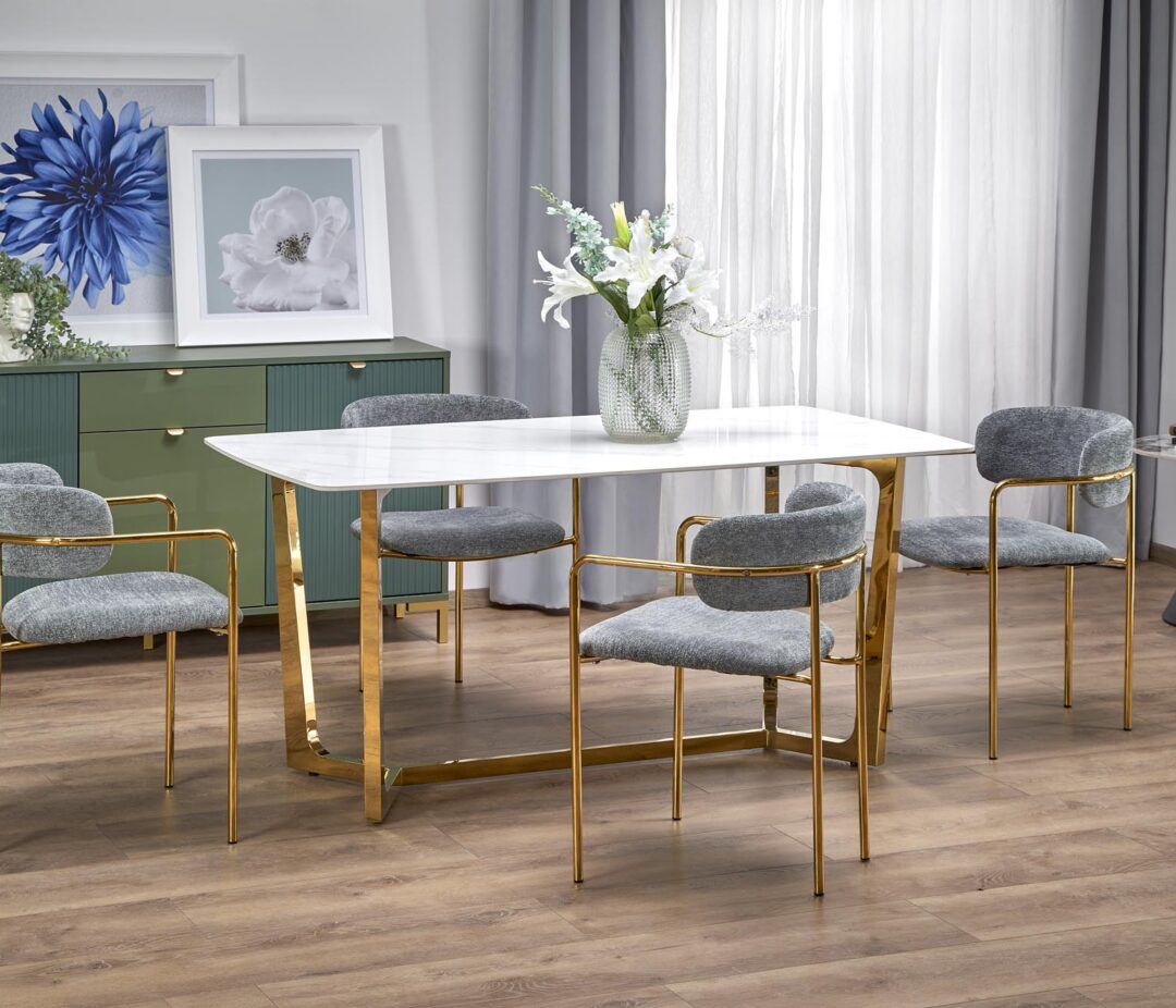 CLEMENTE asztal, téglalap alakú, szín: fehér márvány/arany