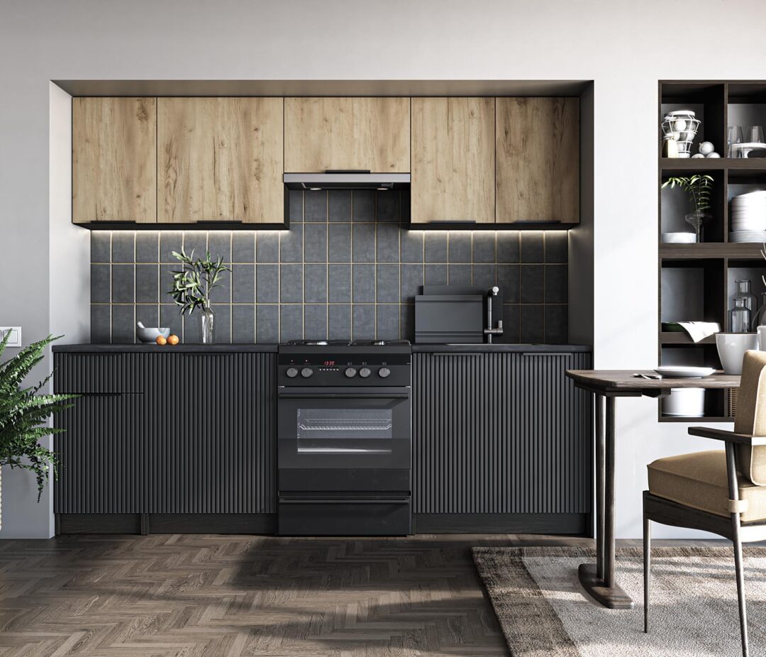 EMMA 240 blokk konyha, korpusz: fekete, front: artisan tölgy/fekete