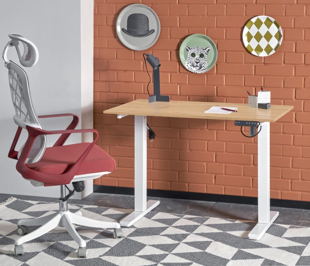 B53 állítható magasságú íróasztal, szín: fehér/arany tölgy