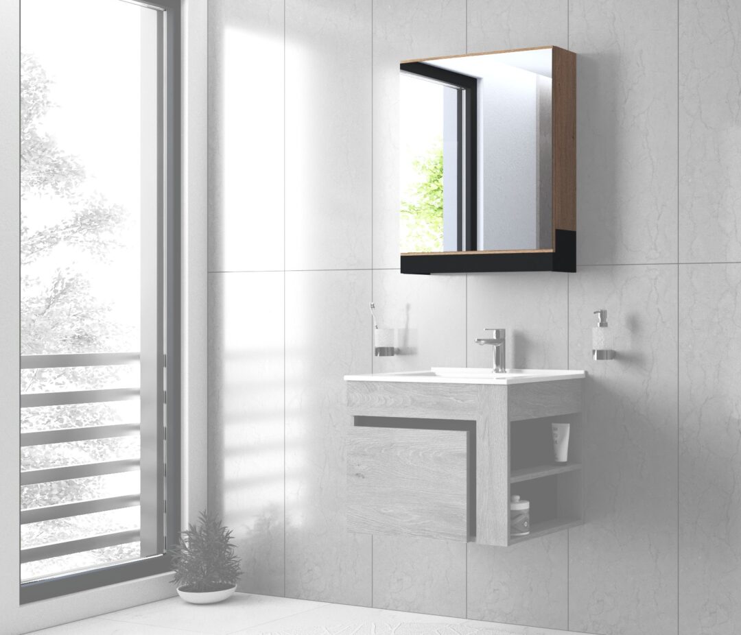 DUESA SLU-60 tükrös szekrény, szín: arany tölgy/fekete