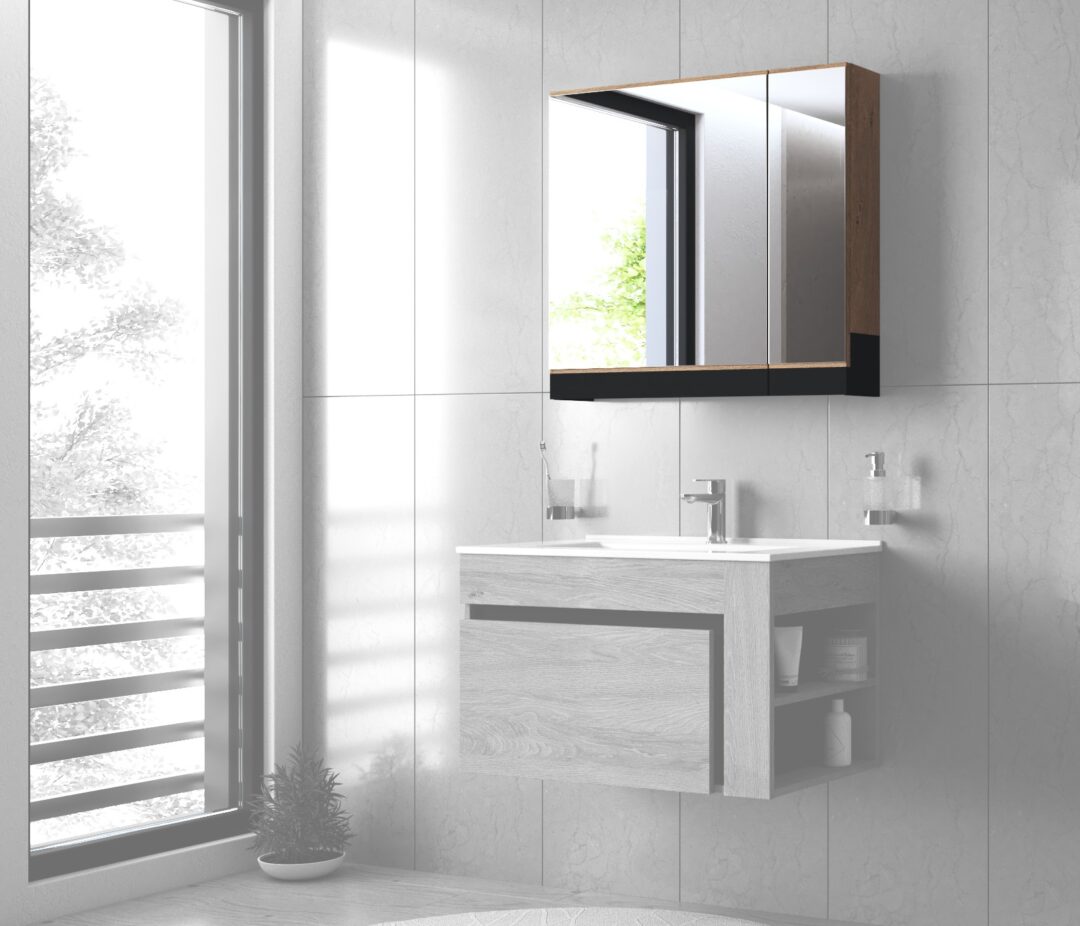 DUESA SLU-80 tükrös szekrény, szín: arany tölgy/fekete