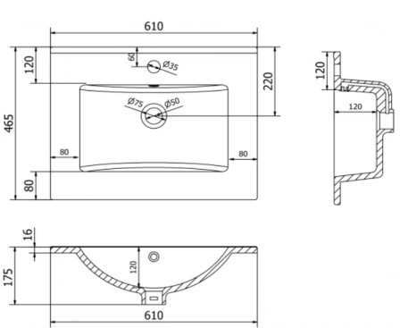 PRATO 60 mosdó, szín: fehér