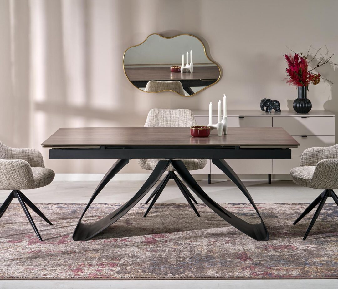 HILARIO bővíthető étkezőasztal, téglalap alakú, szín: dió/fekete