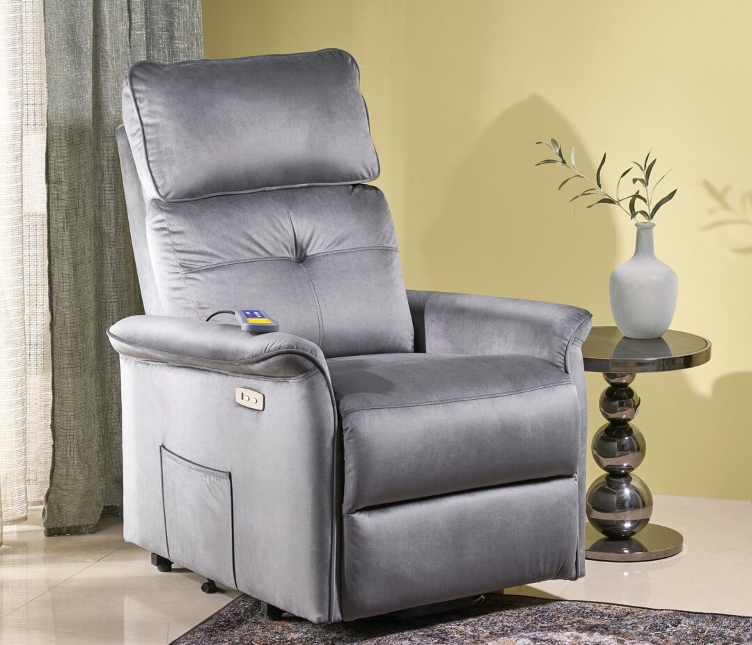 SEMIR 2 elektromos relax fotel, emelő- és masszázs funkcióval, szín: szürke
