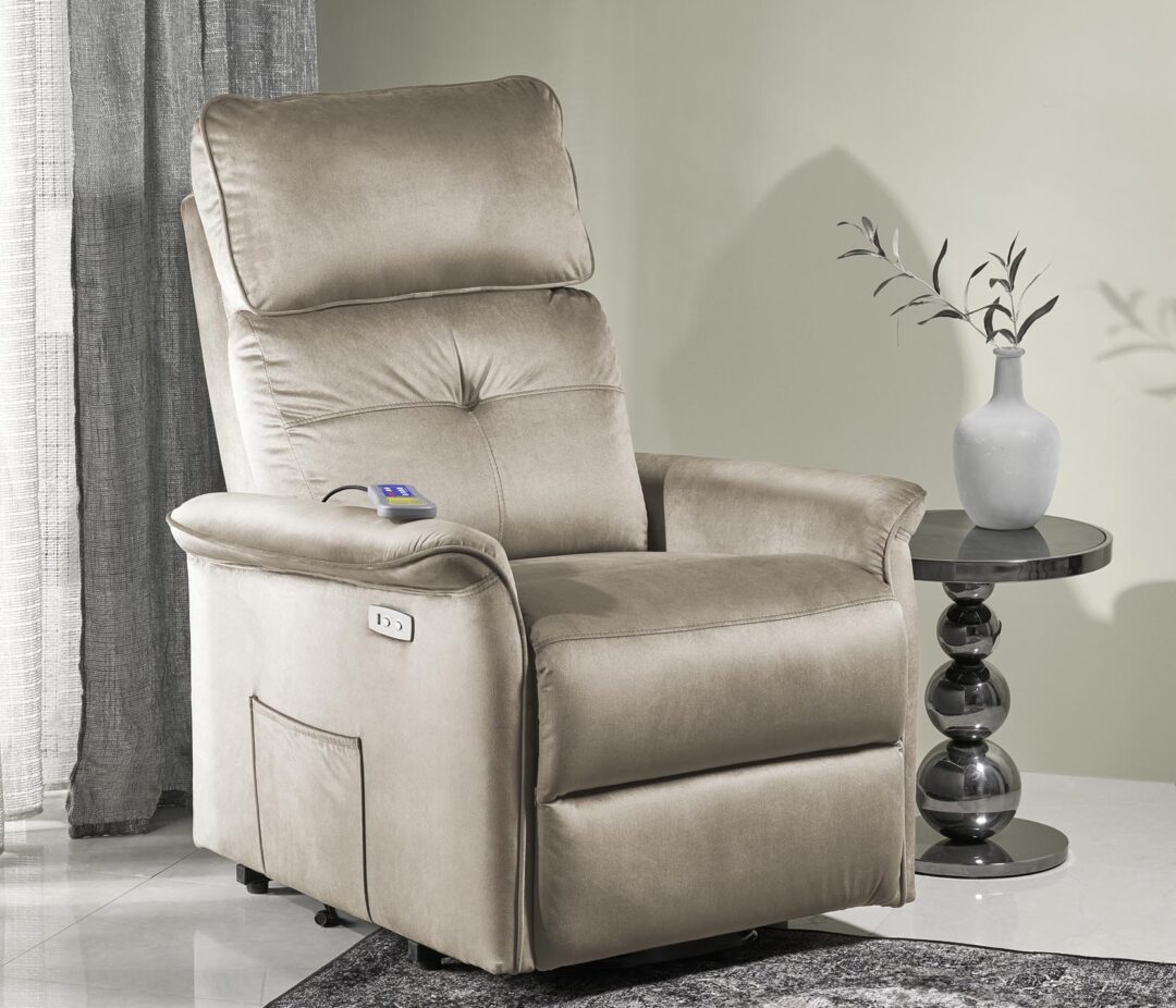 SEMIR 2 elektromos relax fotel, emelő- és masszázs funkcióval, szín: bézs