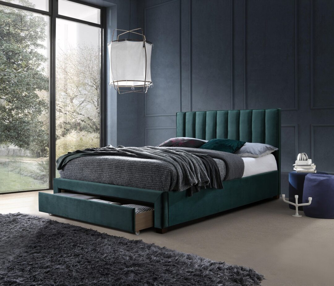 GRACE 140 ágy, ágyneműtartóval, szín: sötétzöld